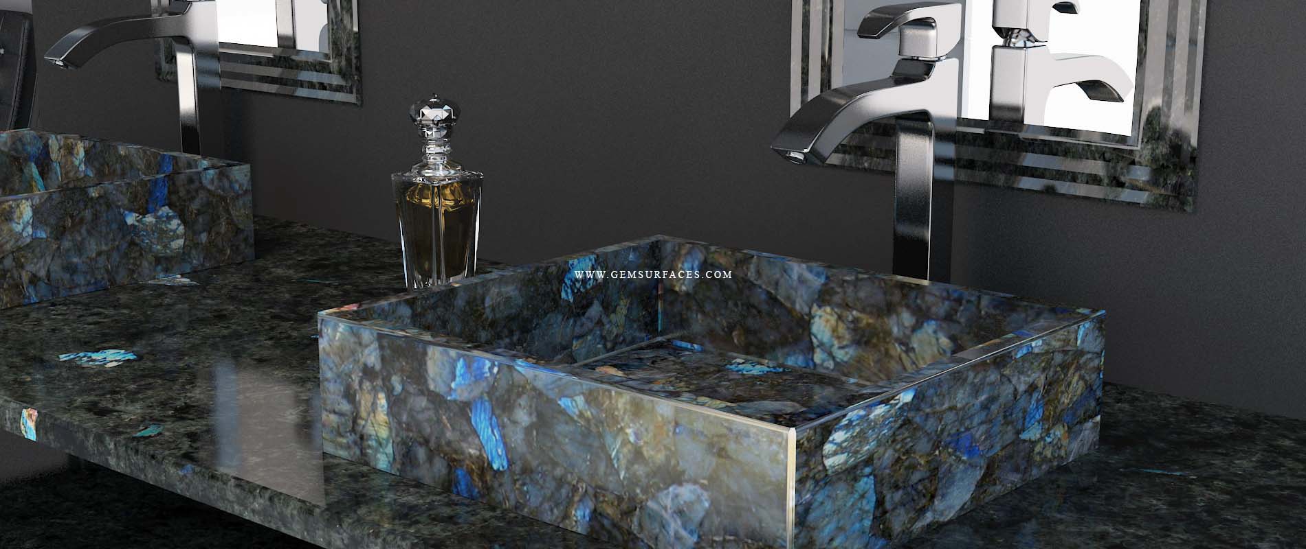 Gemstone Slab Modern Bathroom Blue Granite Installation